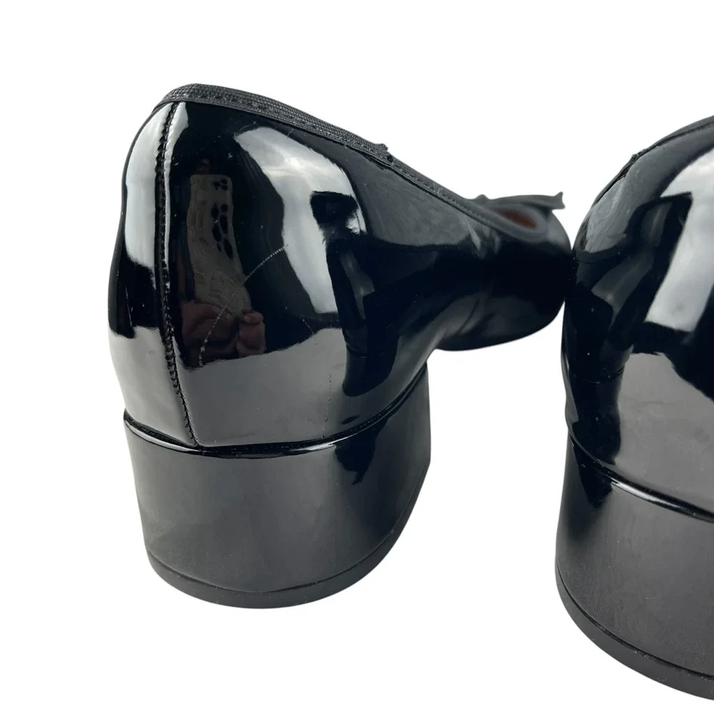 Jenn Ardor Women's Ballet Pumps Size 9.5 Black Patent Bow Slip On Low Block Heel